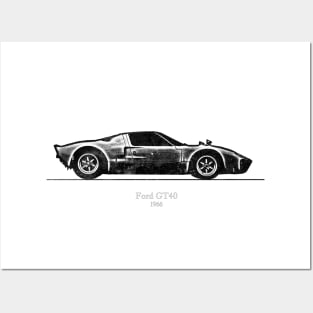 Ford GT40 1966 - Black and White Watercolor Posters and Art